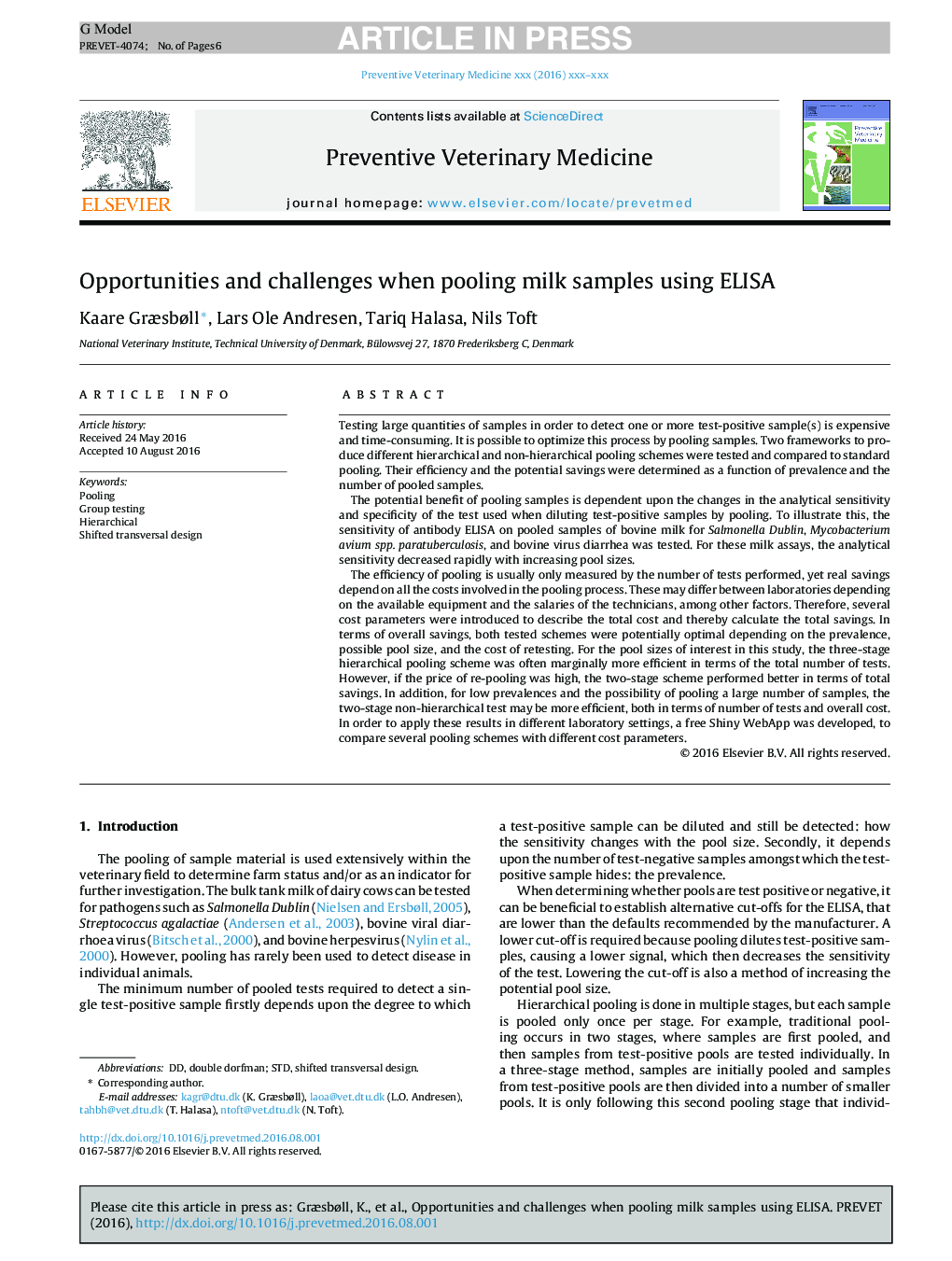 Opportunities and challenges when pooling milk samples using ELISA