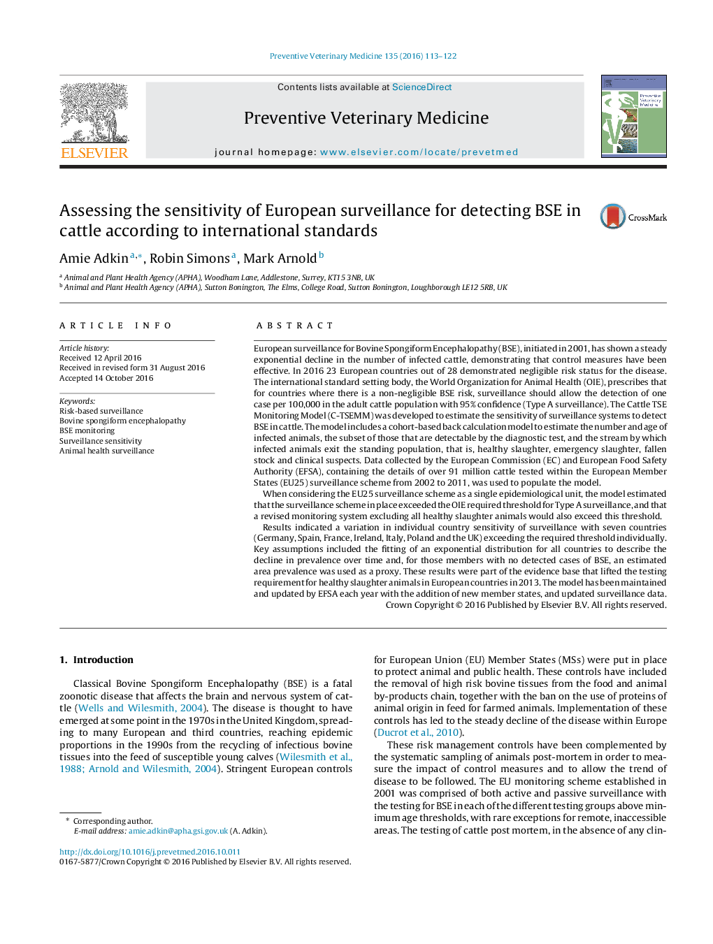 Assessing the sensitivity of European surveillance for detecting BSE in cattle according to international standards