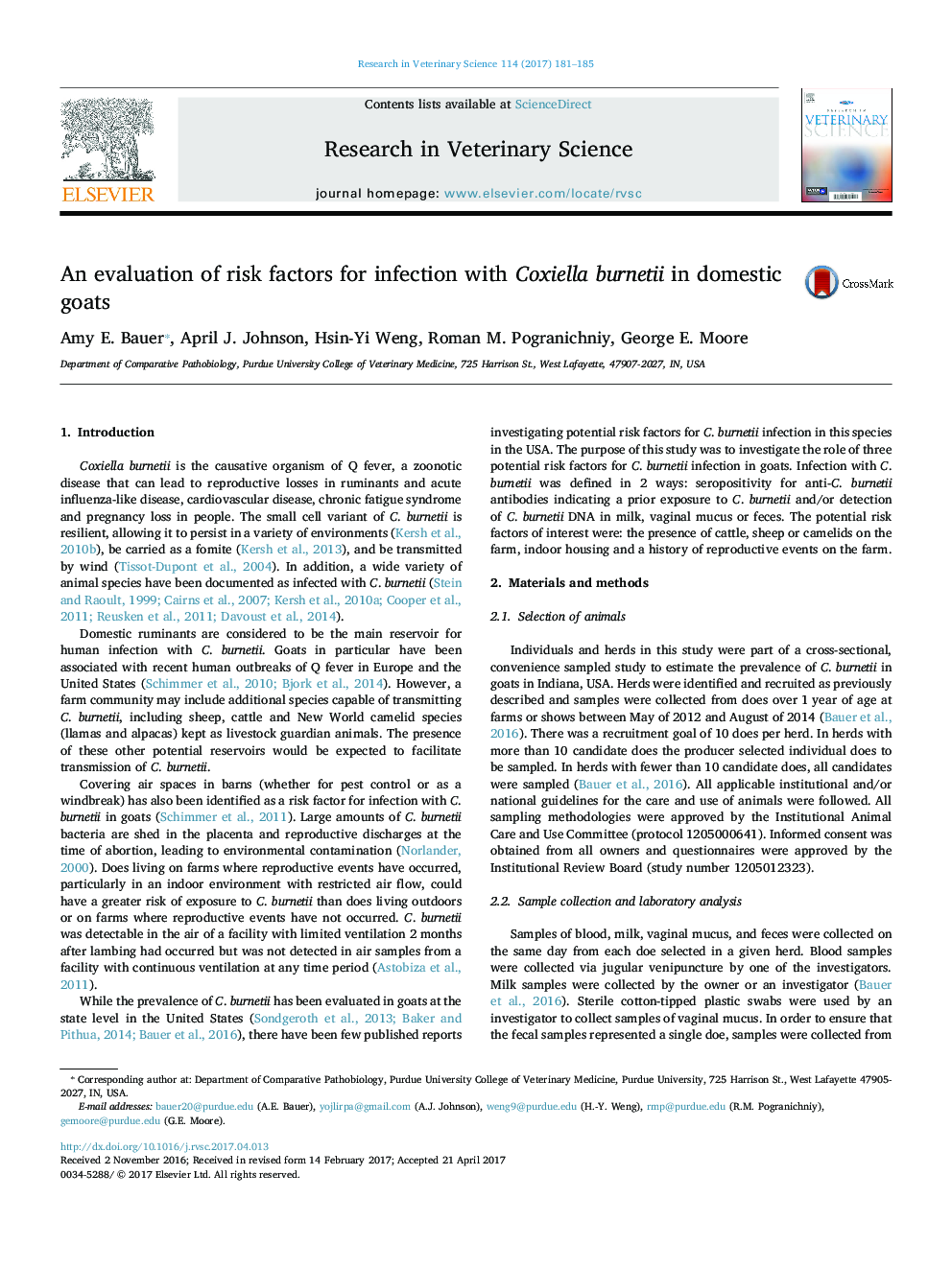 An evaluation of risk factors for infection with Coxiella burnetii in domestic goats