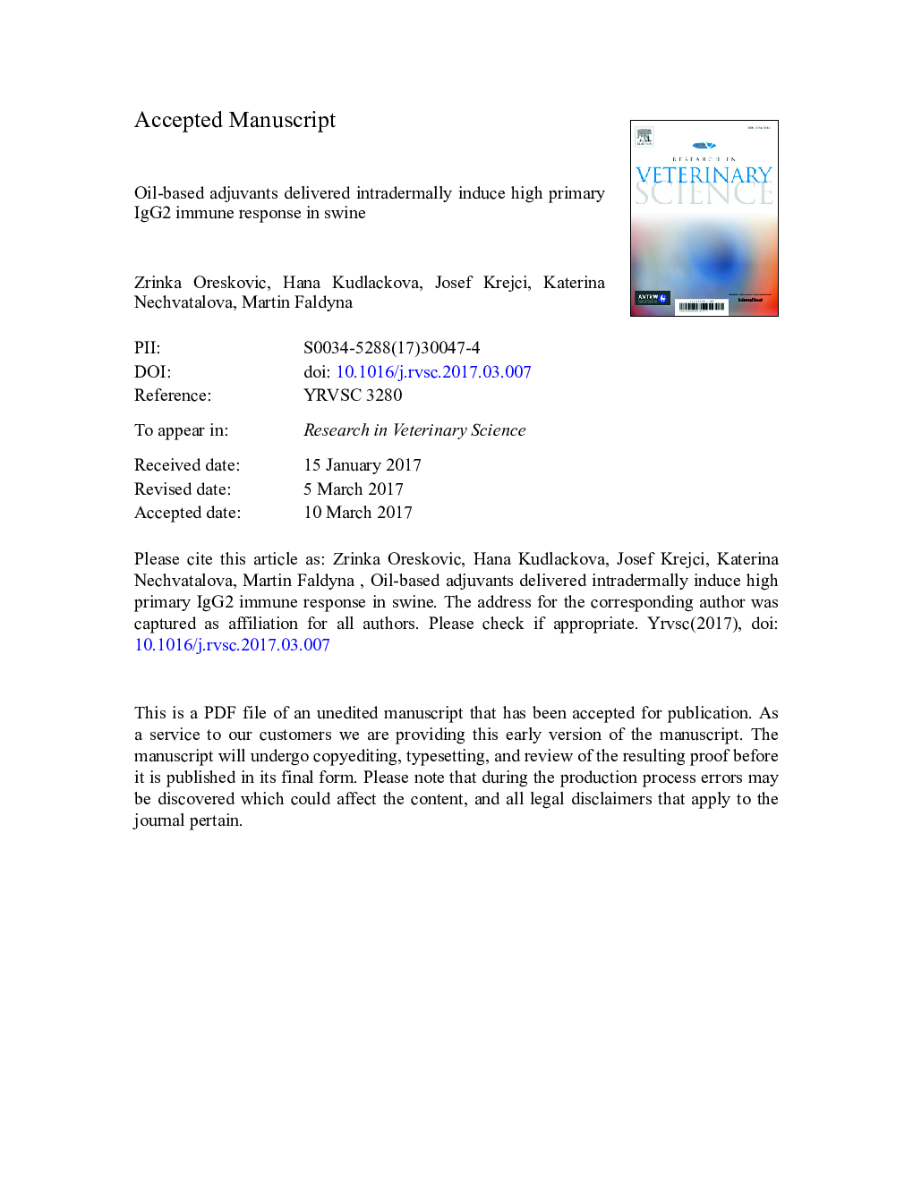 Oil-based adjuvants delivered intradermally induce high primary IgG2 immune response in swine