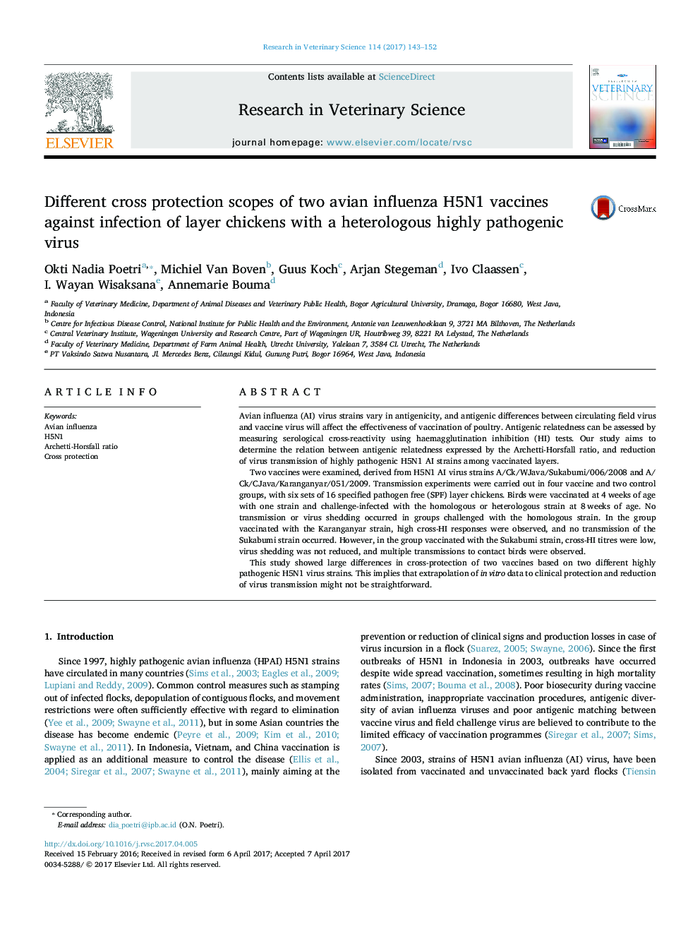 Different cross protection scopes of two avian influenza H5N1 vaccines against infection of layer chickens with a heterologous highly pathogenic virus