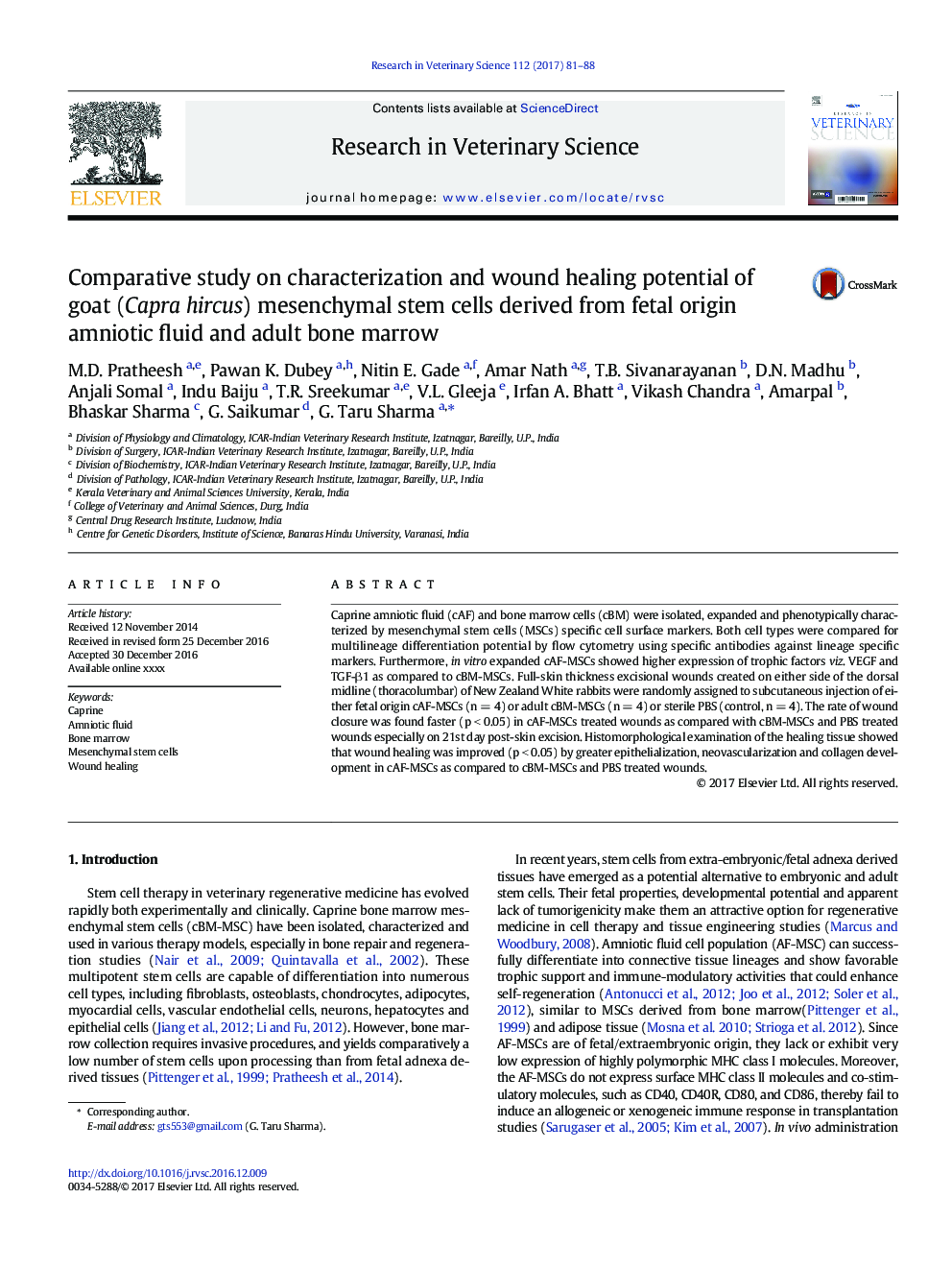 Comparative study on characterization and wound healing potential of goat (Capra hircus) mesenchymal stem cells derived from fetal origin amniotic fluid and adult bone marrow