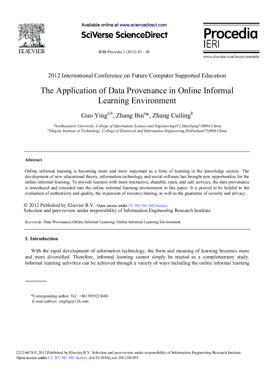 The Application of Data Provenance in Online Informal Learning Environment