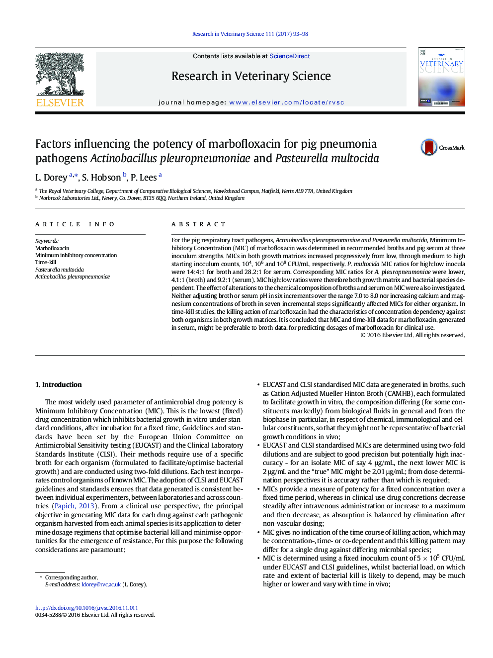 Factors influencing the potency of marbofloxacin for pig pneumonia pathogens Actinobacillus pleuropneumoniae and Pasteurella multocida