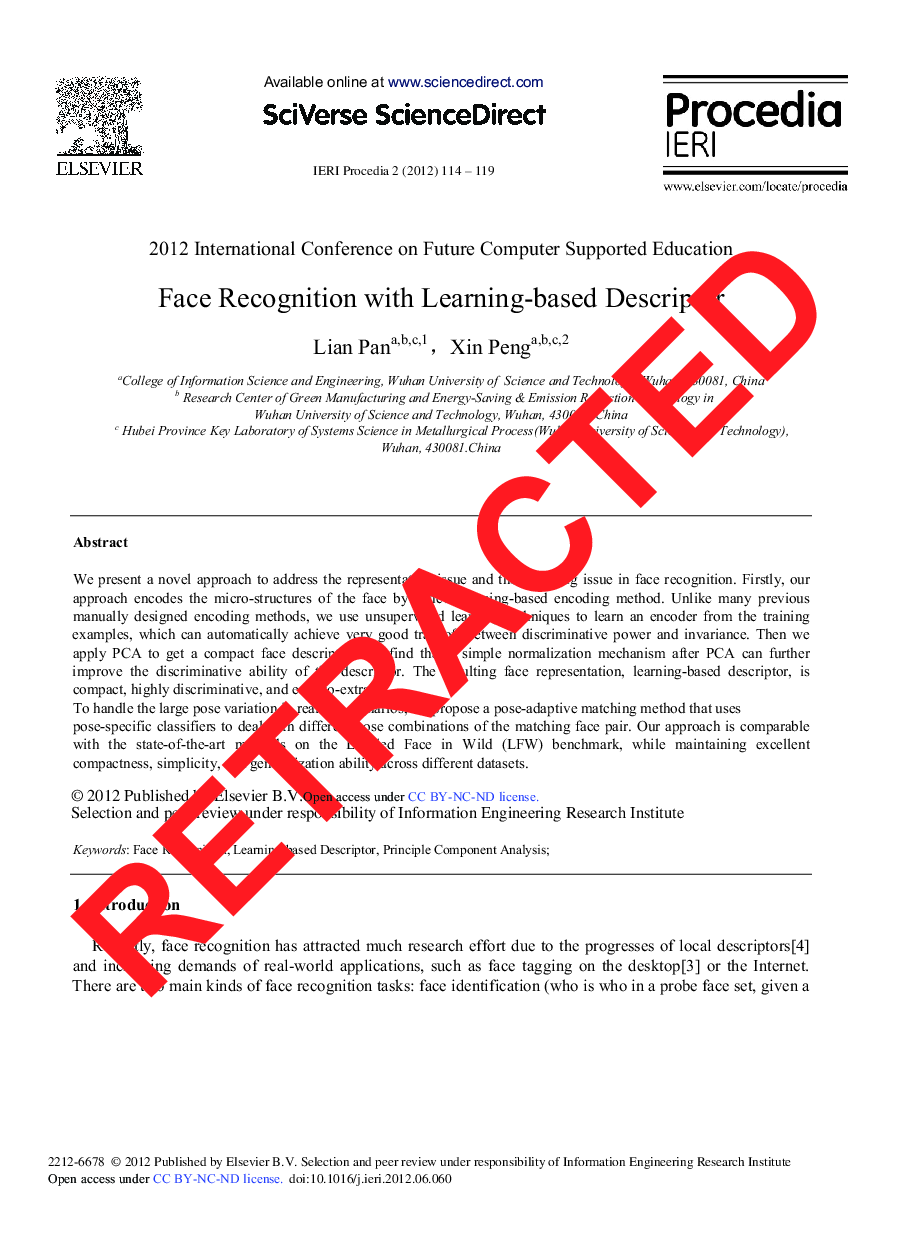 RETRACTED: Face Recognition with Learning-based Descriptor