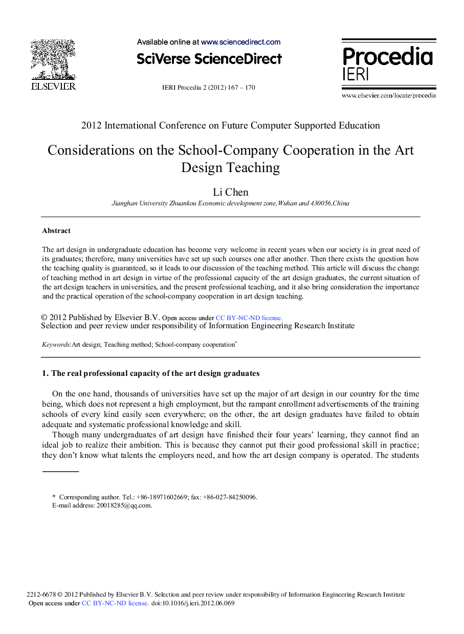 Considerations on the School-Company Cooperation in the Art Design Teaching