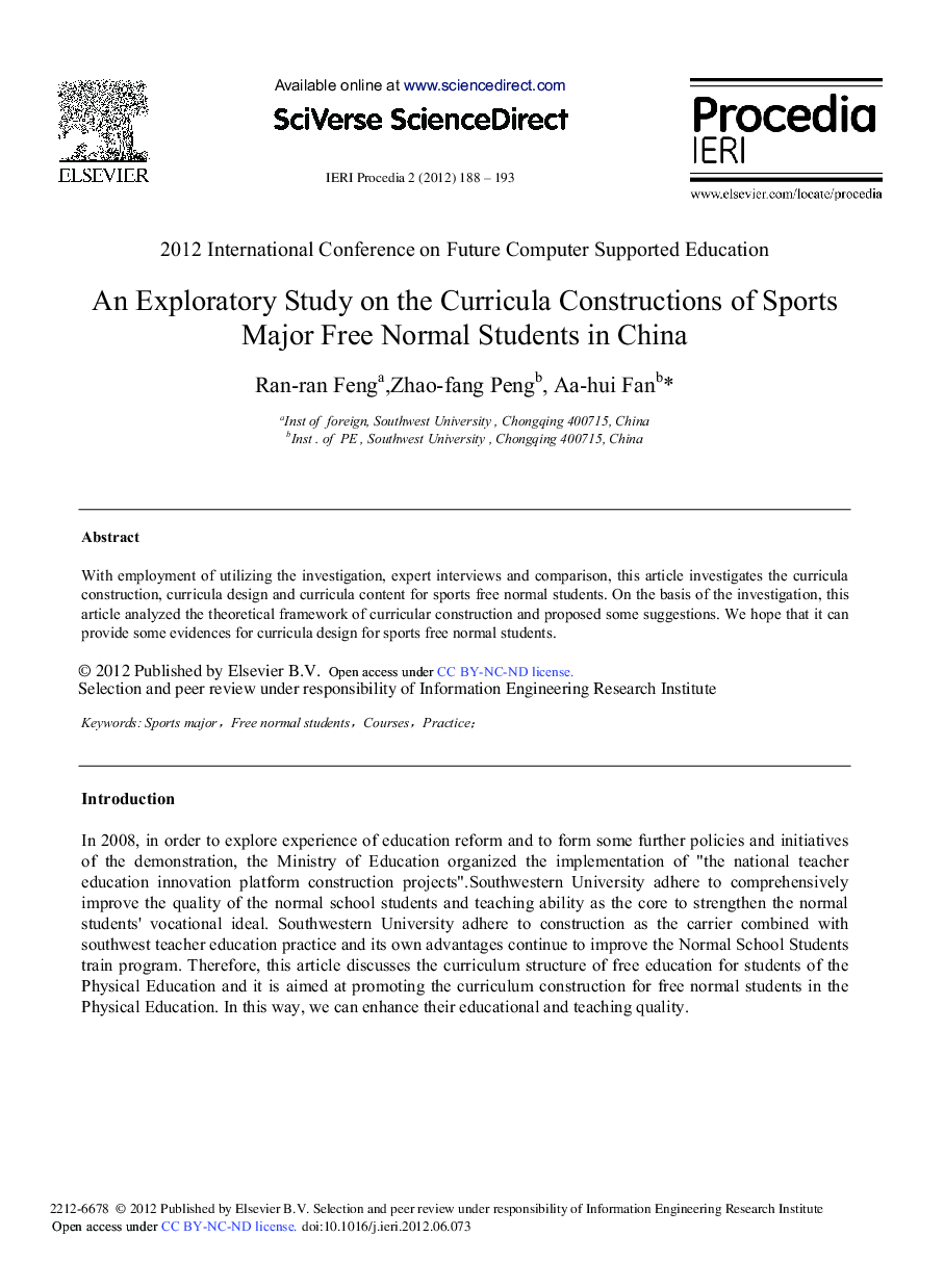 An Exploratory Study on the Curricula Constructions of Sports Major Free Normal Students in China