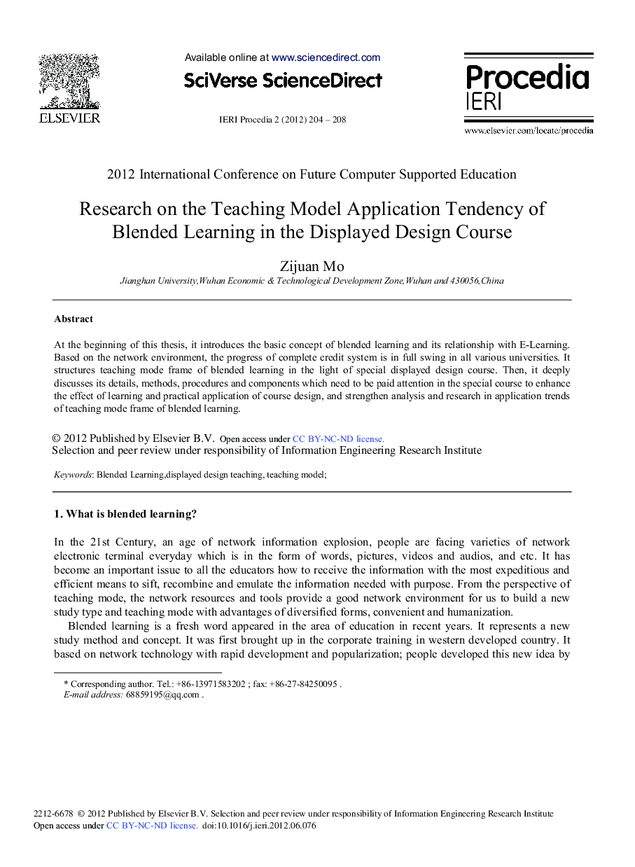Research on the Teaching Model Application Tendency of Blended Learning in the Displayed Design Course