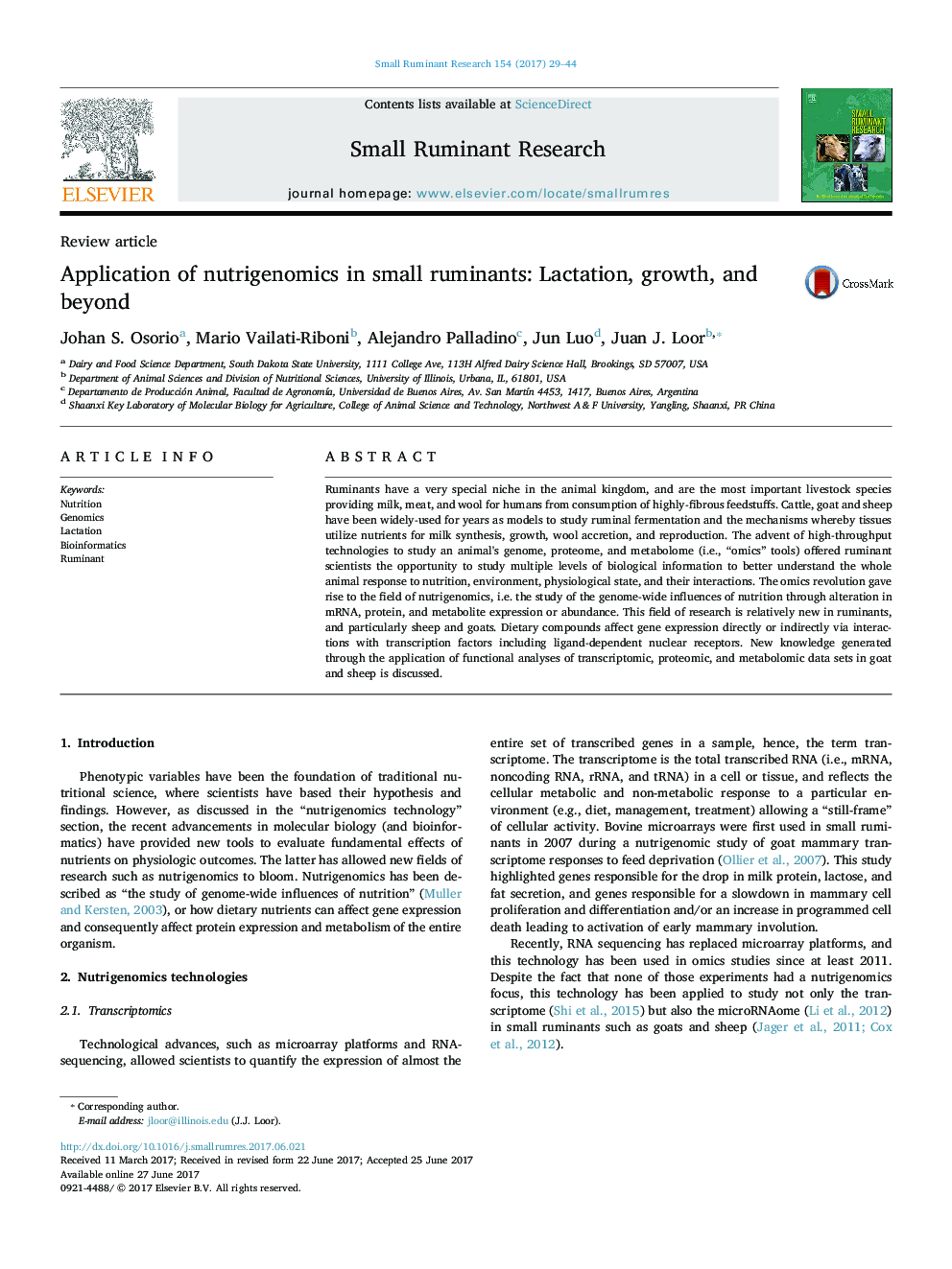 Review articleApplication of nutrigenomics in small ruminants: Lactation, growth, and beyond