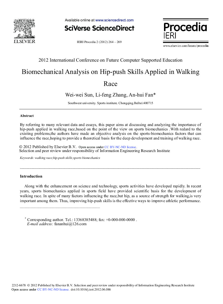 Biomechanical Analysis on Hip-push Skills Applied in Walking Race