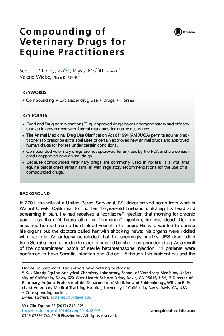 Compounding of Veterinary Drugs for Equine Practitioners