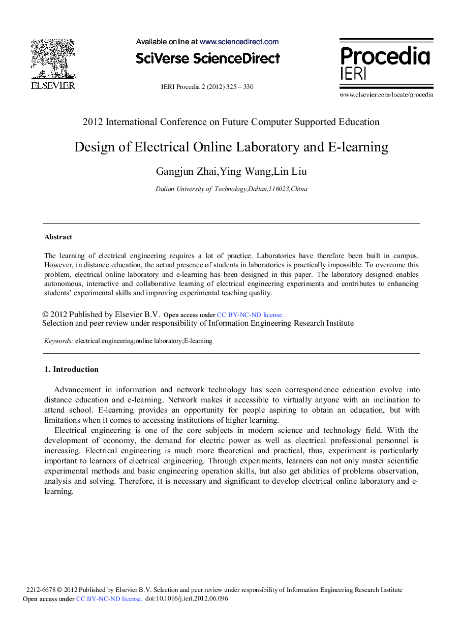 Design of Electrical Online Laboratory and E-learning