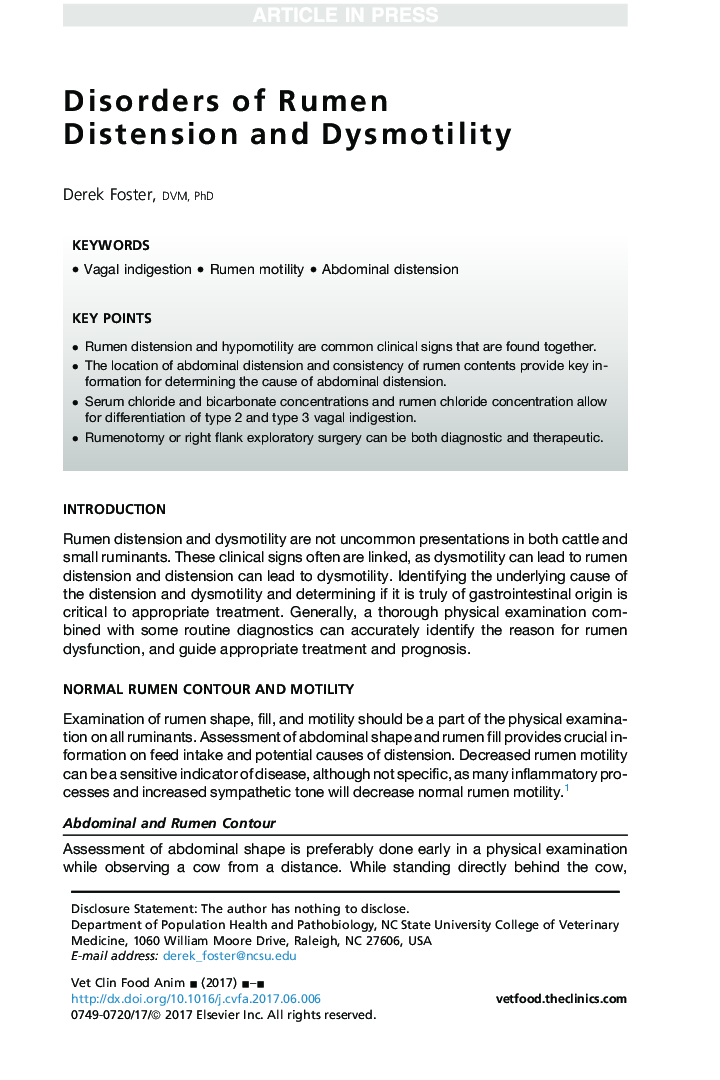 Disorders of Rumen Distension and Dysmotility