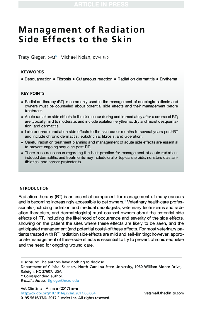 Management of Radiation Side Effects to the Skin