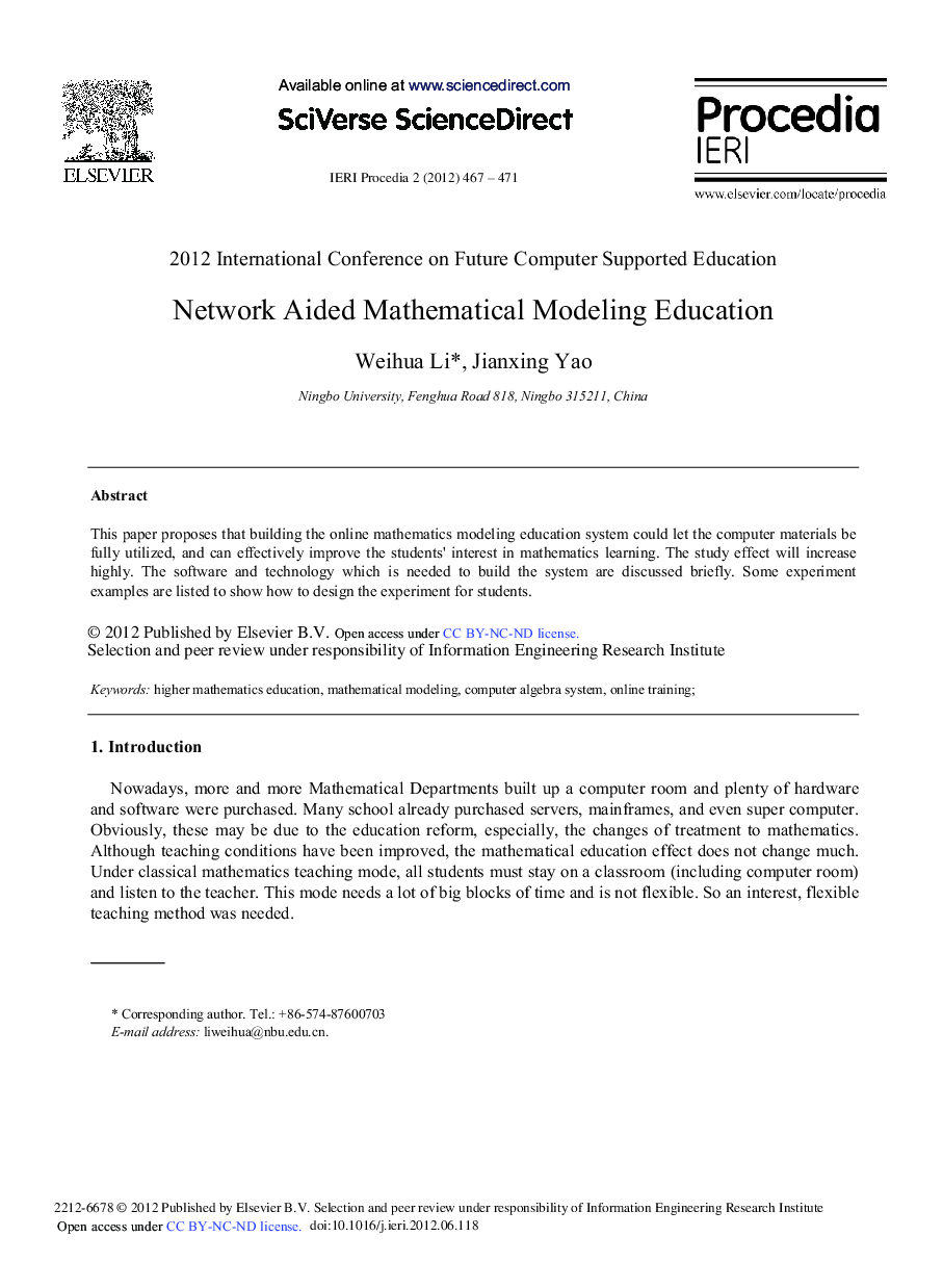 Network Aided Mathematical Modeling Education