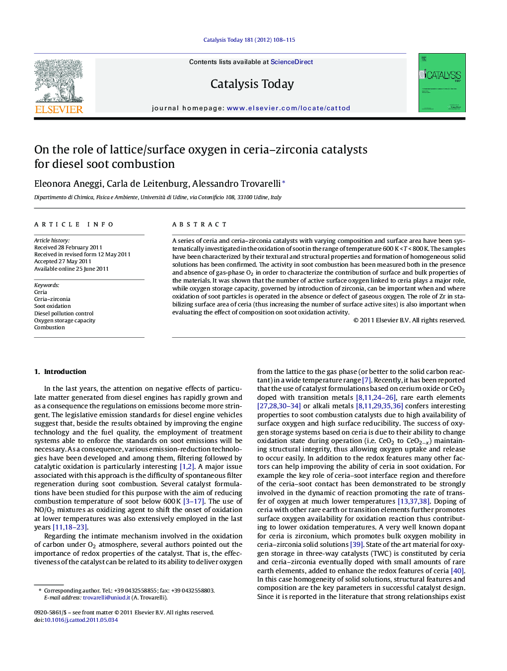 On the role of lattice/surface oxygen in ceria–zirconia catalysts for diesel soot combustion