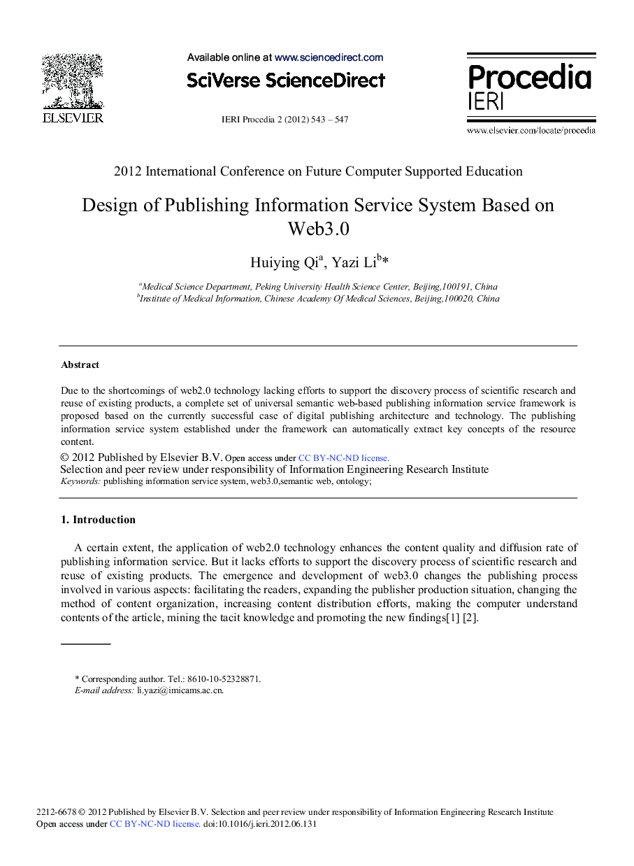 Design of Publishing Information Service System Based on Web3.0