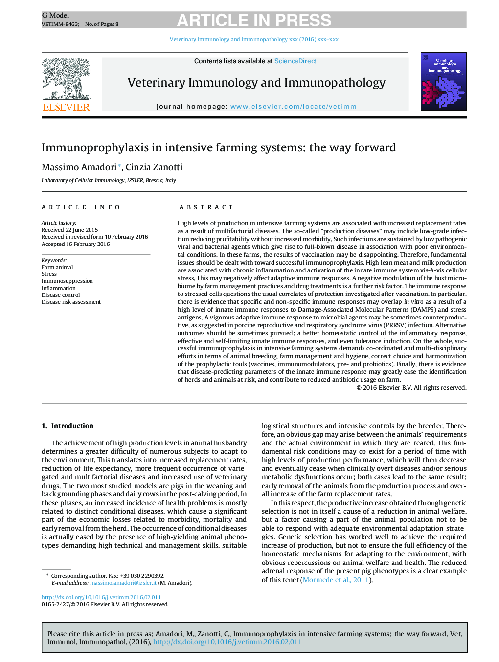 Immunoprophylaxis in intensive farming systems: the way forward