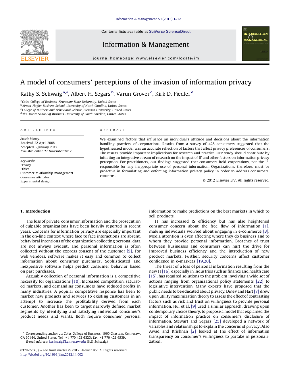 A model of consumers’ perceptions of the invasion of information privacy