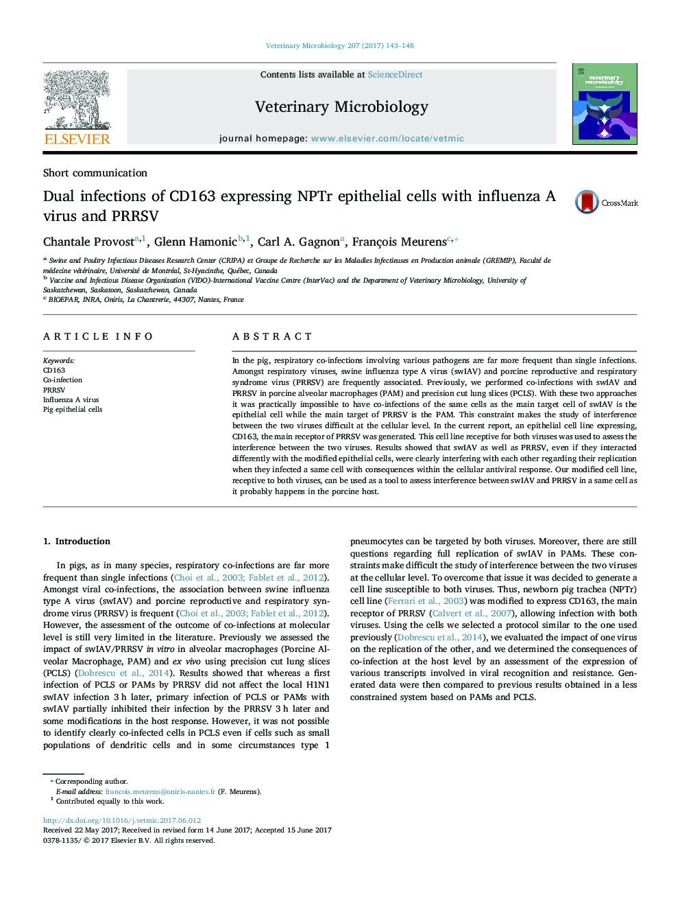 Dual infections of CD163 expressing NPTr epithelial cells with influenza A virus and PRRSV