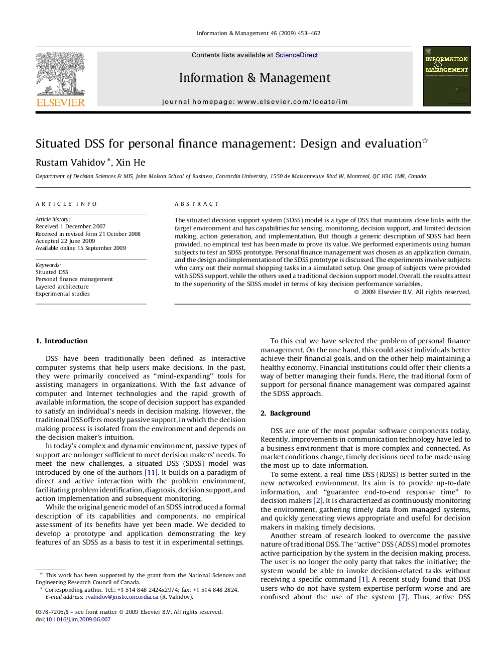 Situated DSS for personal finance management: Design and evaluation 