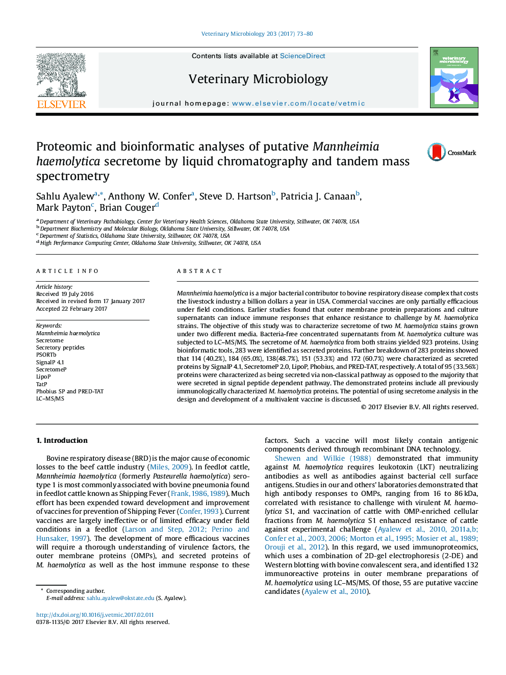 تجزیه پروتئومیک و بیوانفورماتیک از مخچه منومیمی هیمولیتیکا با استفاده از کروماتوگرافی مایع و طیف سنجی جرم دو طرفه 