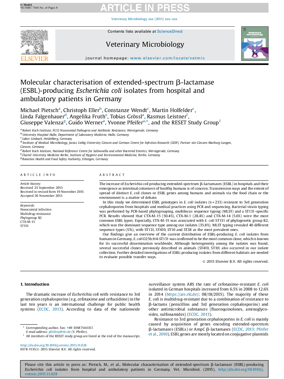 Molecular characterisation of extended-spectrum Î²-lactamase (ESBL)-producing Escherichia coli isolates from hospital and ambulatory patients in Germany