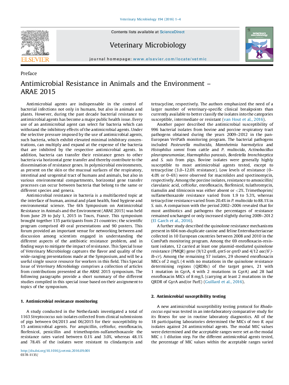 Antimicrobial Resistance in Animals and the Environment - ARAE 2015