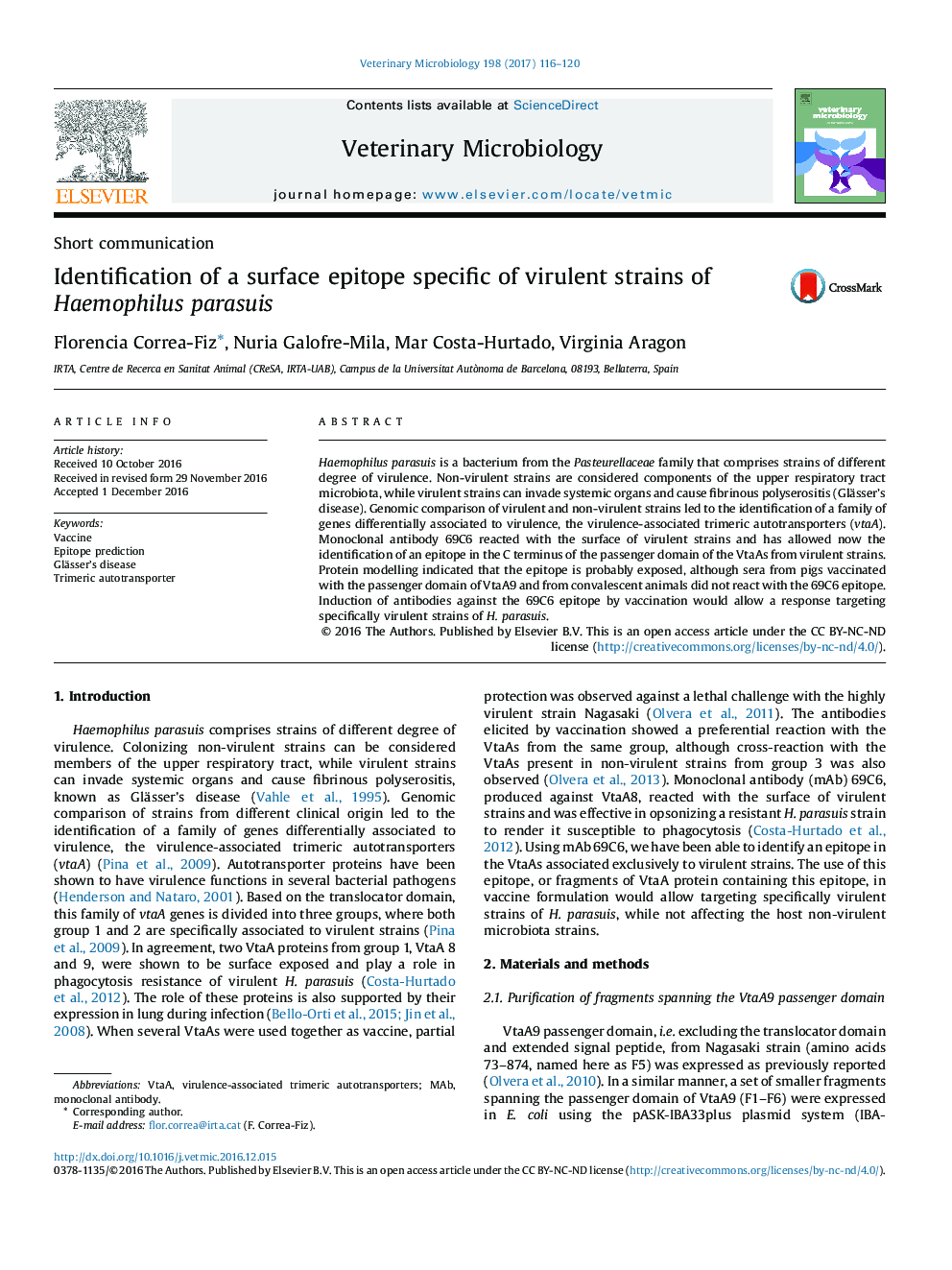 شناسایی اپیتوپ های سطحی اختصاصی سویه های ویروسی هاموفیلوس پاراسوئیس 