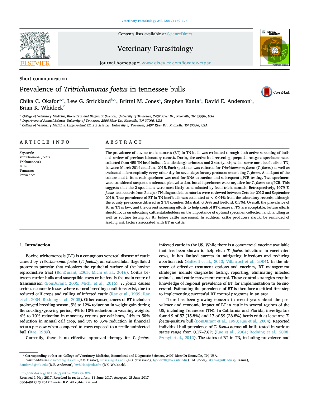 Prevalence of Tritrichomonas foetus in tennessee bulls