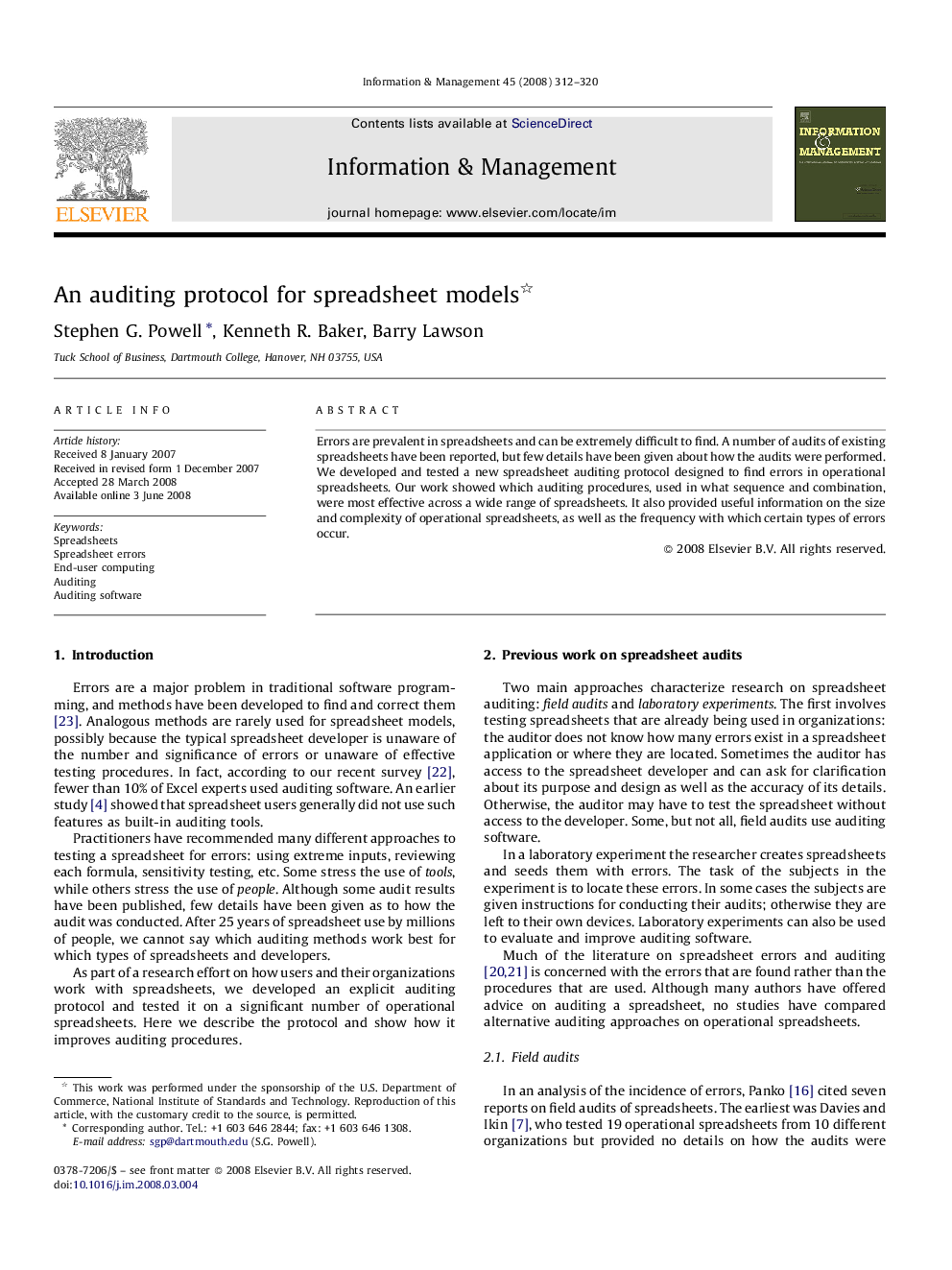 An auditing protocol for spreadsheet models 