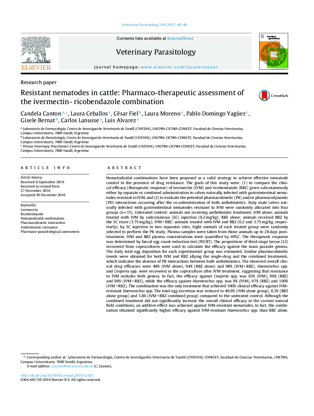 Resistant nematodes in cattle: Pharmaco-therapeutic assessment of the ivermectin- ricobendazole combination