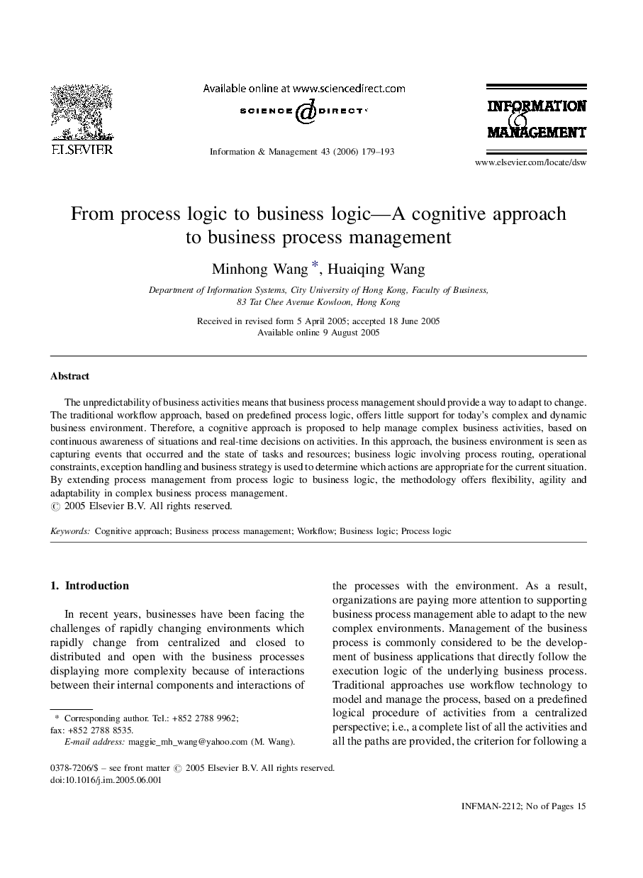 From process logic to business logic—A cognitive approach to business process management