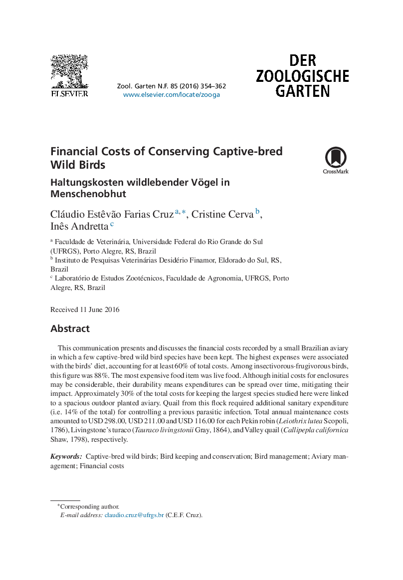 Financial Costs of Conserving Captive-bred Wild Birds