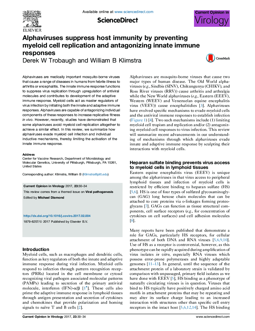 Alphaviruses suppress host immunity by preventing myeloid cell replication and antagonizing innate immune responses