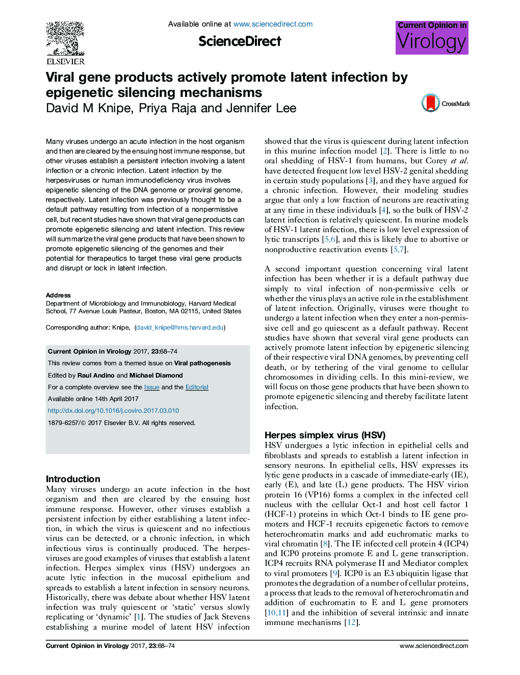 Viral gene products actively promote latent infection by epigenetic silencing mechanisms