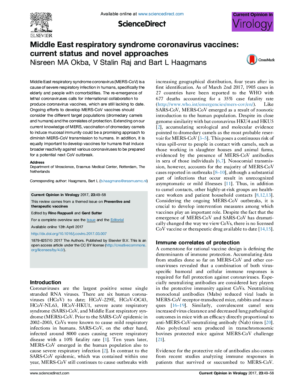 Middle East respiratory syndrome coronavirus vaccines: current status and novel approaches