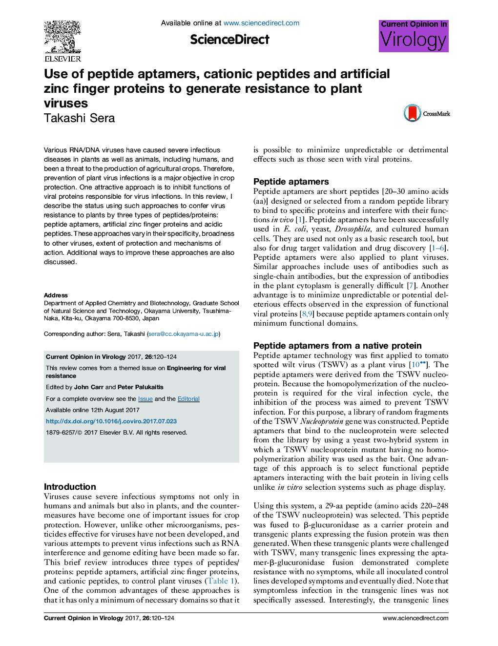 Use of peptide aptamers, cationic peptides and artificial zinc finger proteins to generate resistance to plant viruses