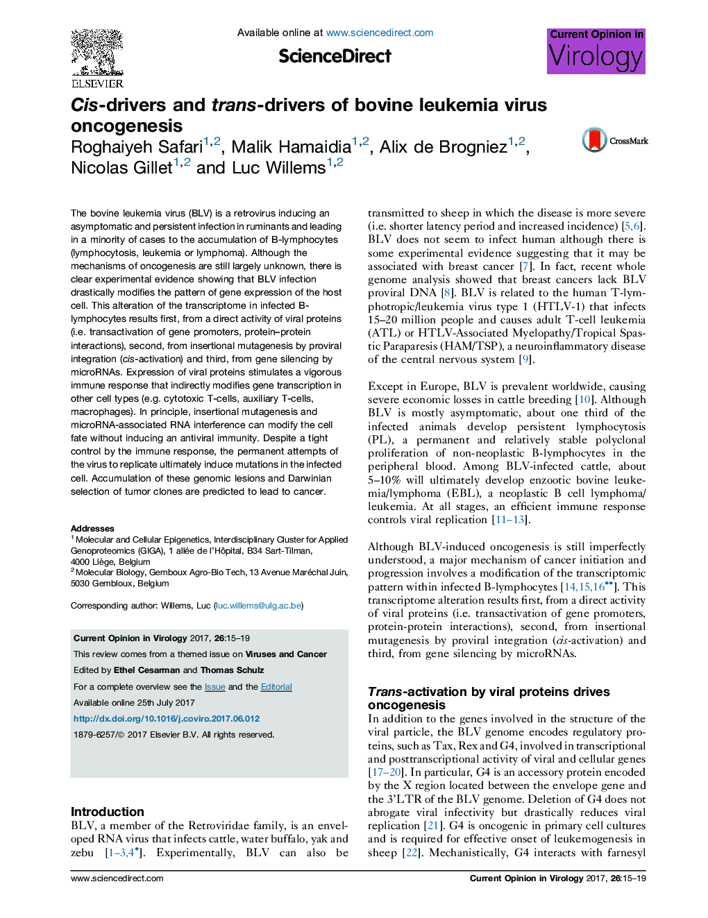 Cis-drivers and trans-drivers of bovine leukemia virus oncogenesis