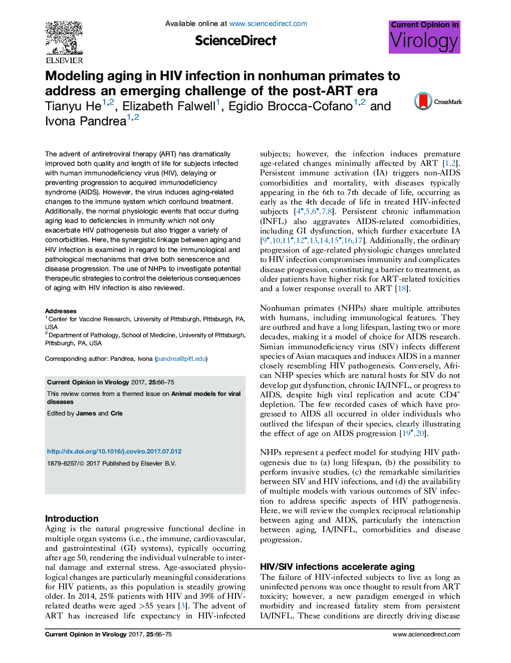 Modeling aging in HIV infection in nonhuman primates to address an emerging challenge of the post-ART era