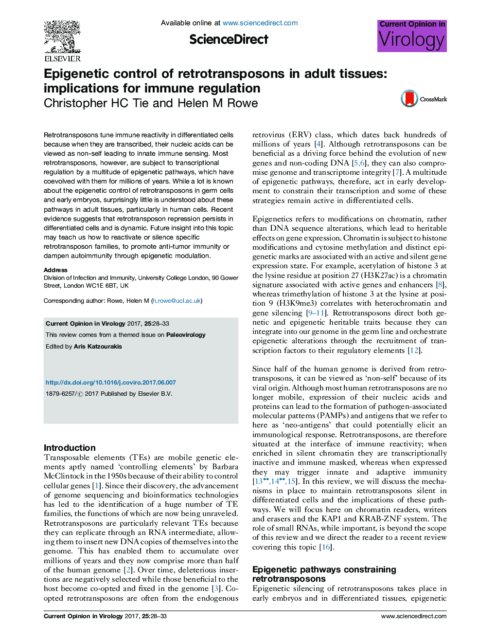 Epigenetic control of retrotransposons in adult tissues: implications for immune regulation