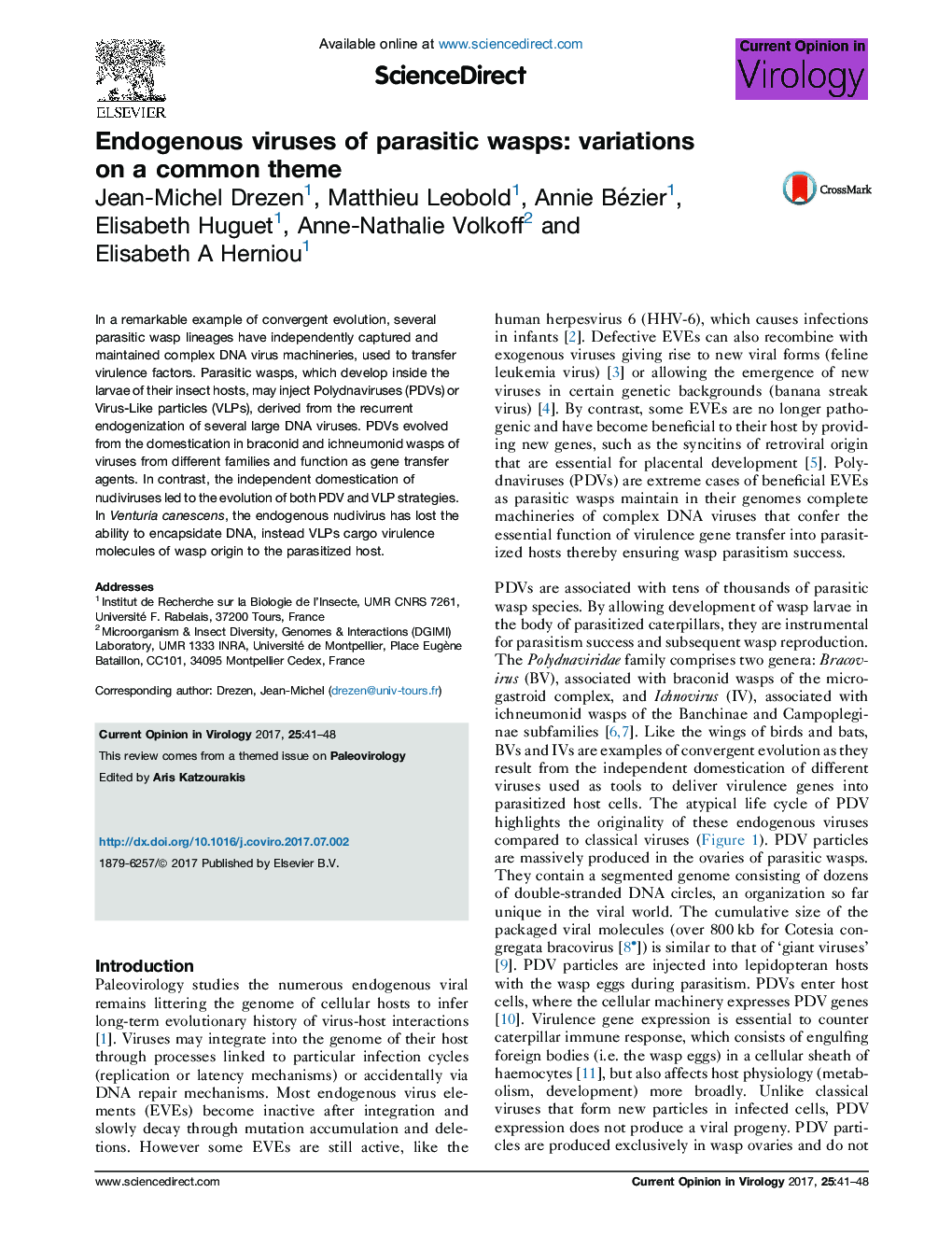 Endogenous viruses of parasitic wasps: variations on a common theme