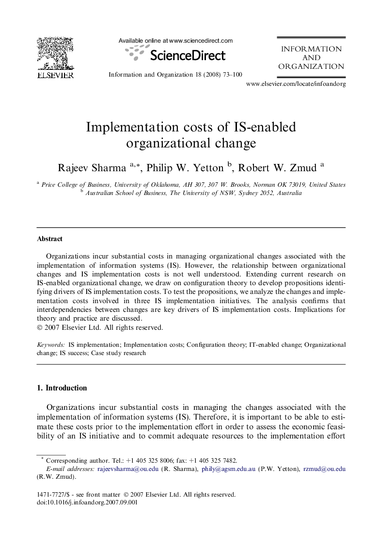 Implementation costs of IS-enabled organizational change