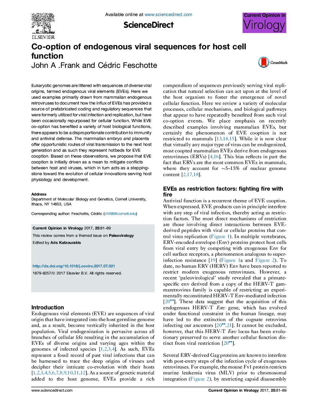 Co-option of endogenous viral sequences for host cell function