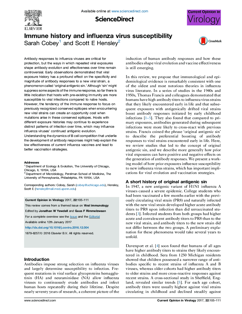 Immune history and influenza virus susceptibility