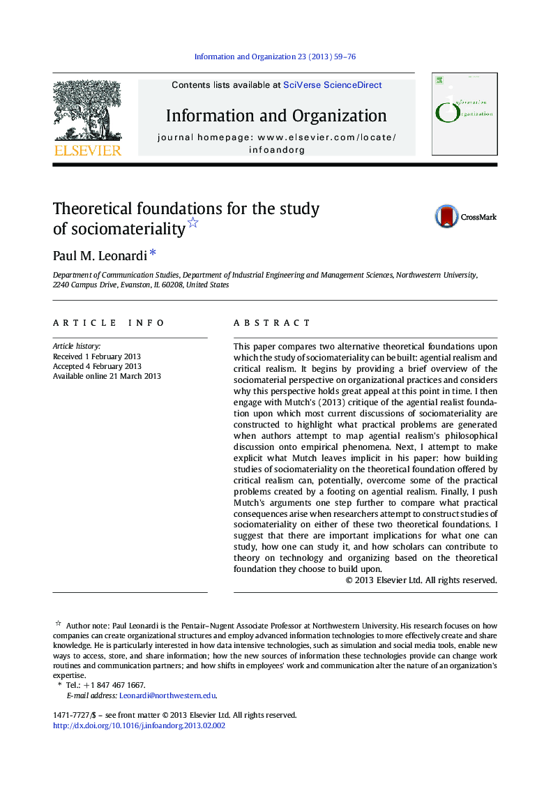 Theoretical foundations for the study of sociomateriality 