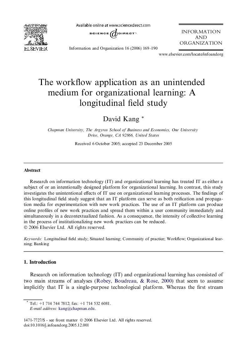 The workflow application as an unintended medium for organizational learning: A longitudinal field study