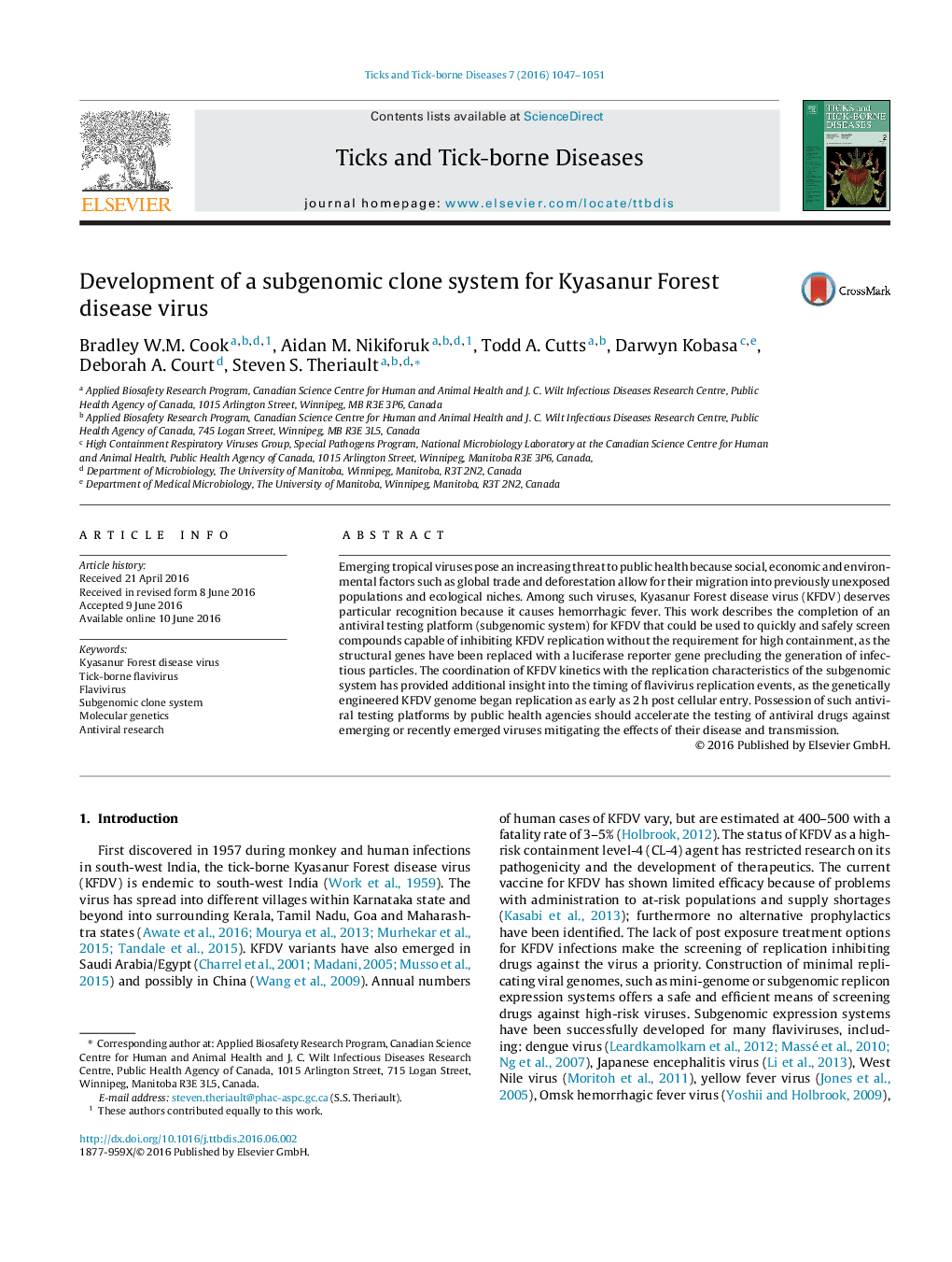 Development of a subgenomic clone system for Kyasanur Forest disease virus