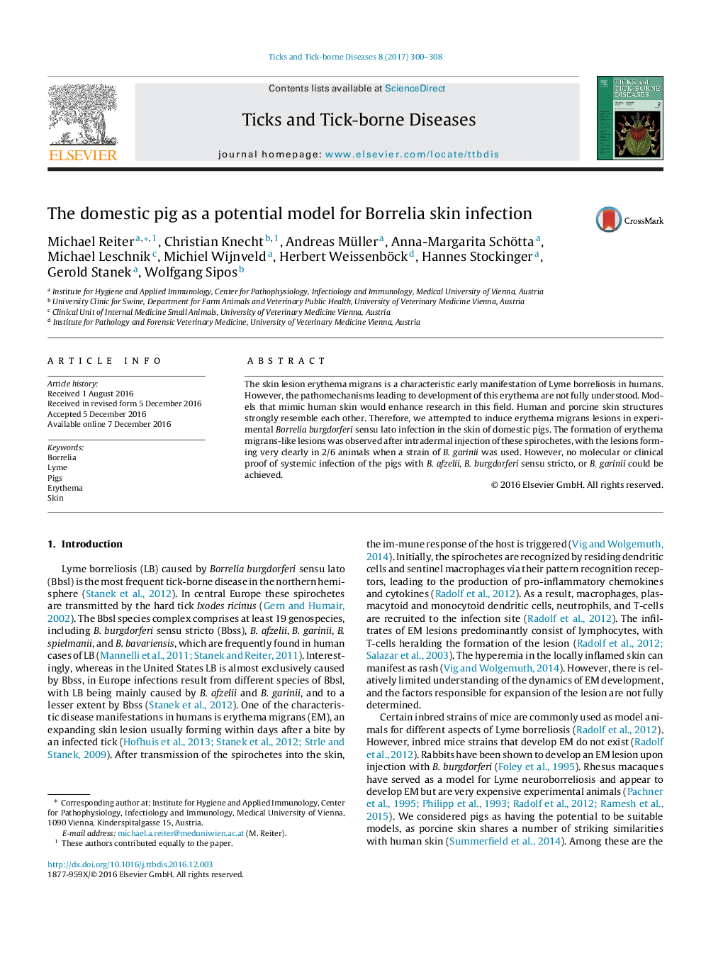 The domestic pig as a potential model for Borrelia skin infection