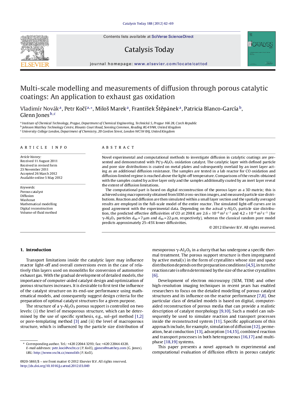 Multi-scale modelling and measurements of diffusion through porous catalytic coatings: An application to exhaust gas oxidation